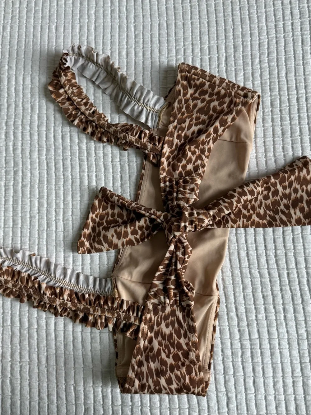 Mink Pink Leopard Print Ruffle Strap Bikini Set in Brown